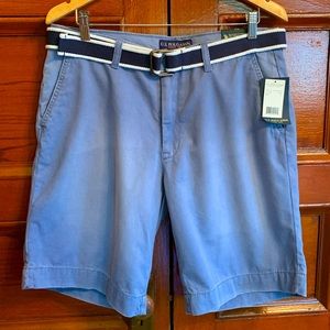 Belted Flat Front Blue Shorts